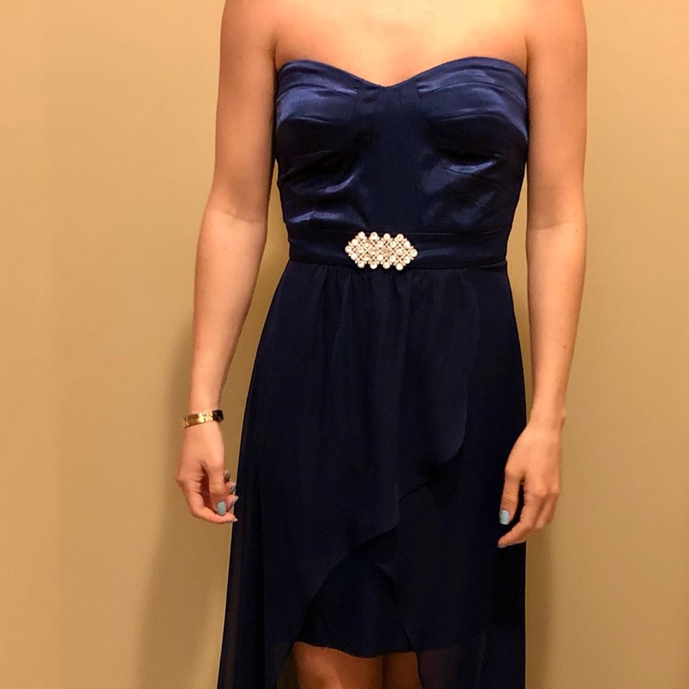 Strapless dark blue dress for prom-party-wedding